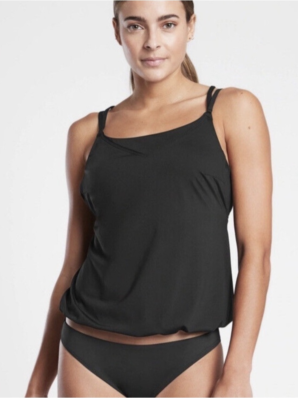 Athleta Seascape Blousy Tankini Swim Top Womens 38B/C Black NWT Underwire